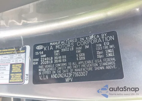 2015 Kia Soul z USA, uszkodzony, nr VIN KNDJN2A23F7163307